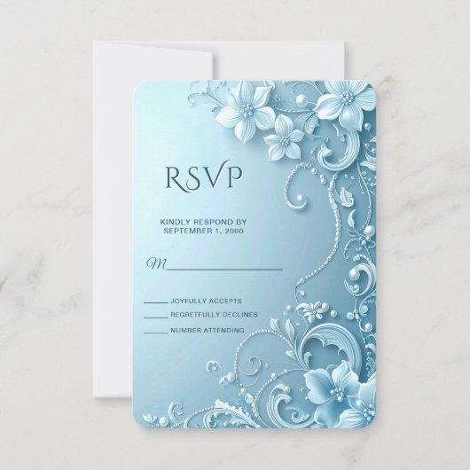 Blue Decorative Floral RSVP Card (Voorkant)