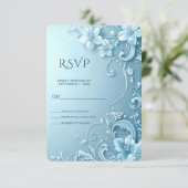 Blue Decorative Floral RSVP Card Kaartje (Staand voorkant)