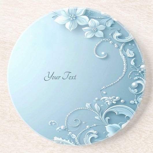 Blue Decorative Floral Sandstone Coaster Zandsteen Onderzetter (Voorkant)