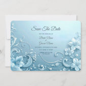 Blue Decorative Floral Save The Date (Voorkant)
