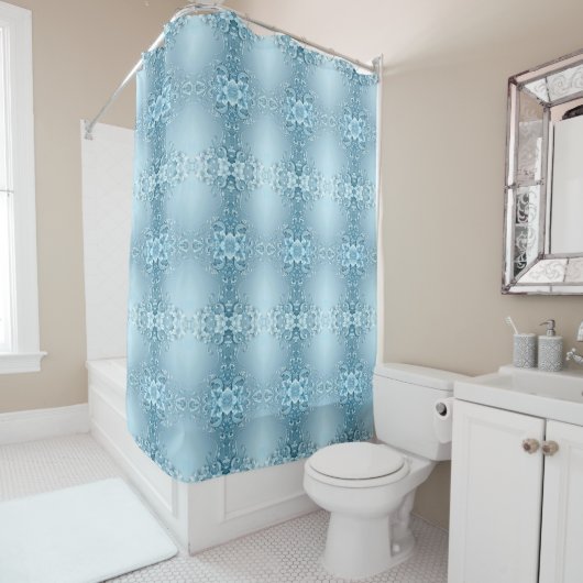 Blue Decorative Floral Shower Curtain Douchegordijn (In situ)