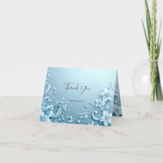 Blue Decorative Floral Thank You Card Bedankkaart (Voorkant)