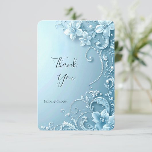 Blue Decorative Floral Thank You Card Bedankkaart (Staand voorkant)