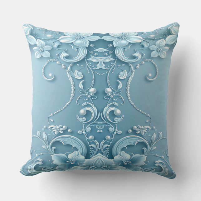 Blue Decorative Floral Throw Pillow Kussen (Voorkant)