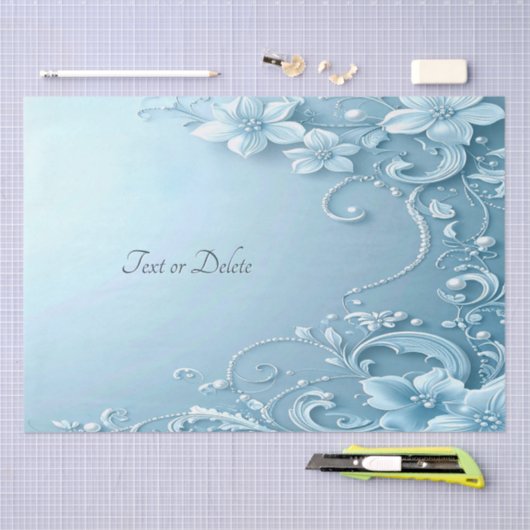 Blue Decorative Floral Tissue Paper Tissuepapier (Craft)