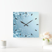 Blue Decorative Floral Wall Clock Vierkante Klok (Huis)