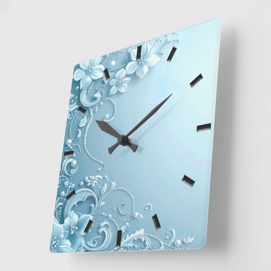 Blue Decorative Floral Wall Clock Vierkante Klok (Hoek)