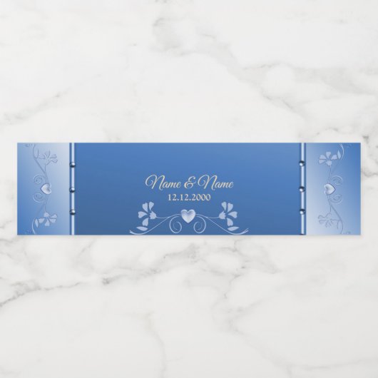 Blue Decorative Floral Water Bottle Label Waterfles Etiket (Enkel label)