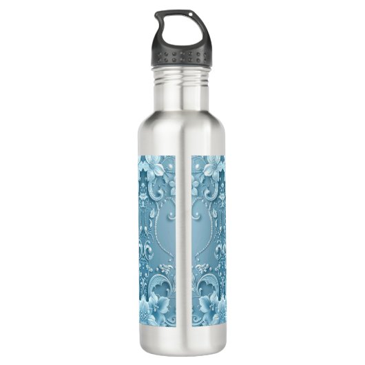 Blue Decorative Floral Water Bottle Waterfles (Achterkant)