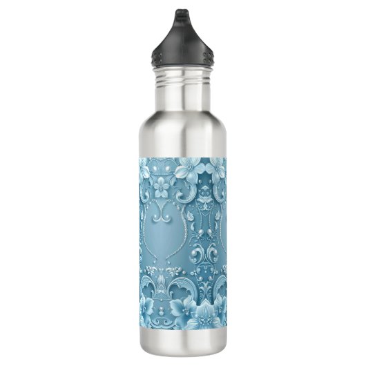 Blue Decorative Floral Water Bottle Waterfles (Rechts)