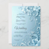 Blue Decorative Floral Wedding Invitation Kaart (Voorkant)