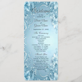 Blue Decorative Floral Wedding Program Programmakaart