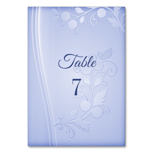 Blue Decorative Floral Wedding Table Number Kaart (Voorkant)
