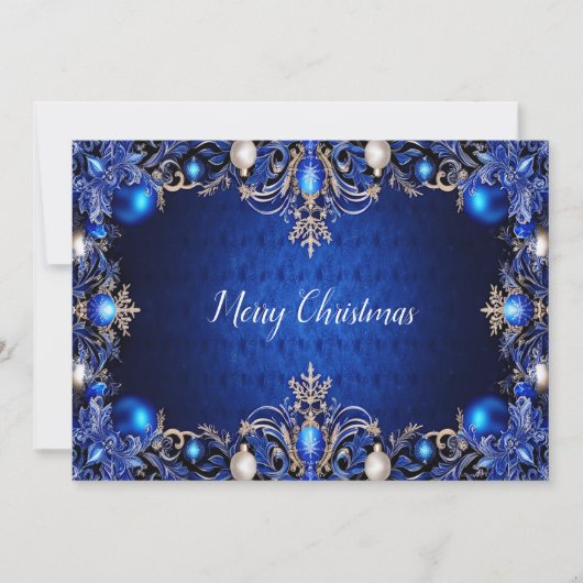 Blue Decorative Holiday Christmas Kaart (Voorkant)