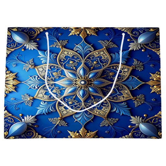 Blue Decorative Holiday Gift Bag Groot Cadeauzakje (Voorkant)