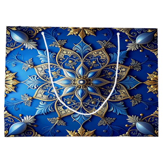 Blue Decorative Holiday Gift Bag Groot Cadeauzakje (Achterkant)