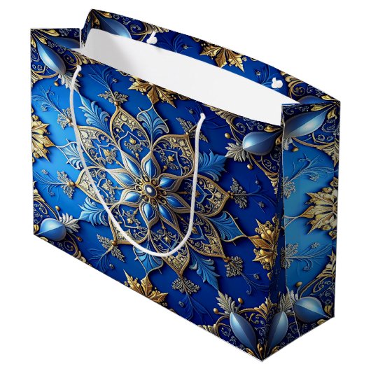 Blue Decorative Holiday Gift Bag Groot Cadeauzakje (Achterkant Gekanteld)