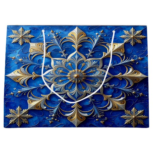 Blue Decorative Holiday Gift Bag Groot Cadeauzakje (Voorkant)