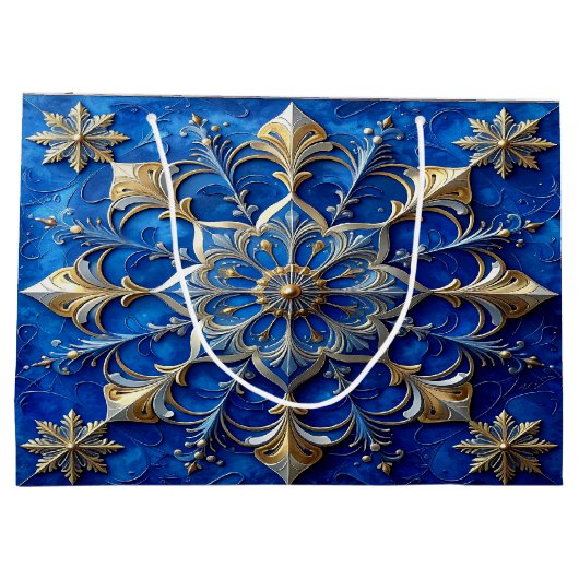 Blue Decorative Holiday Gift Bag Groot Cadeauzakje (Achterkant)