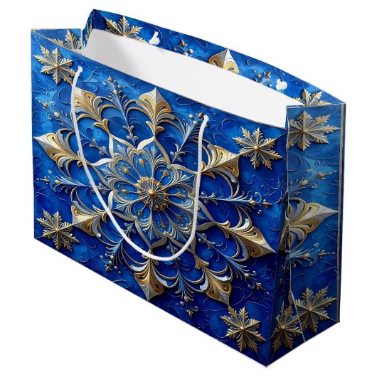 Blue Decorative Holiday Gift Bag Groot Cadeauzakje (Achterkant Gekanteld)
