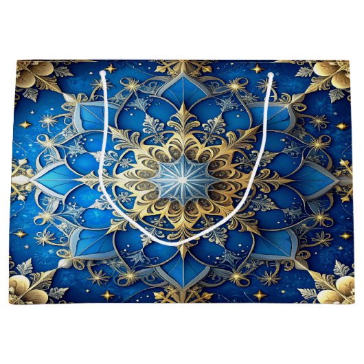 Blue Decorative Holiday Gift Bag Groot Cadeauzakje (Voorkant)