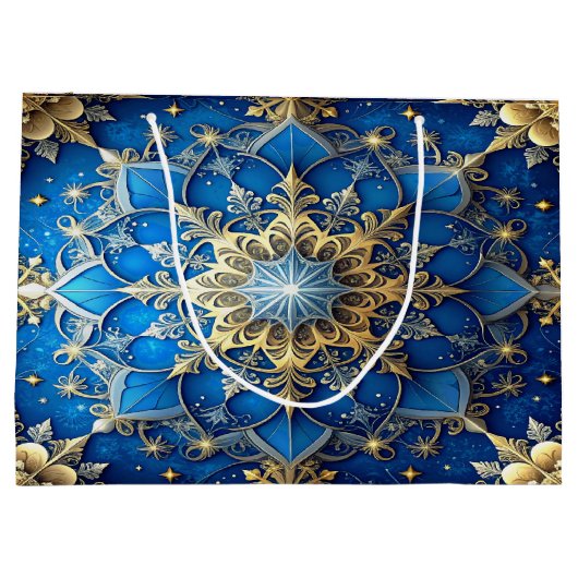 Blue Decorative Holiday Gift Bag Groot Cadeauzakje (Achterkant)