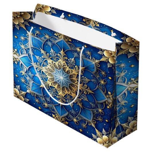 Blue Decorative Holiday Gift Bag Groot Cadeauzakje (Achterkant Gekanteld)