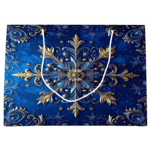 Blue Decorative Holiday Gift Bag Groot Cadeauzakje (Voorkant)