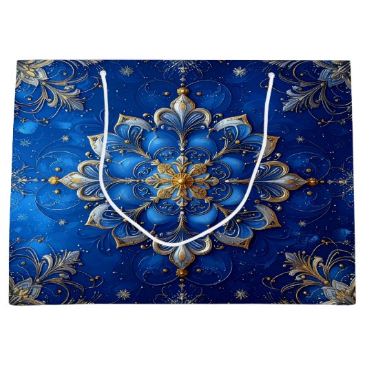 Blue Decorative Holiday Gift Bag Groot Cadeauzakje (Voorkant)