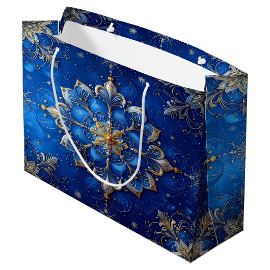 Blue Decorative Holiday Gift Bag Groot Cadeauzakje (Achterkant Gekanteld)