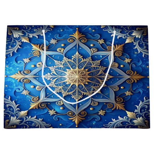 Blue Decorative Holiday Gift Bag Groot Cadeauzakje (Voorkant)