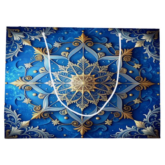 Blue Decorative Holiday Gift Bag Groot Cadeauzakje (Achterkant)