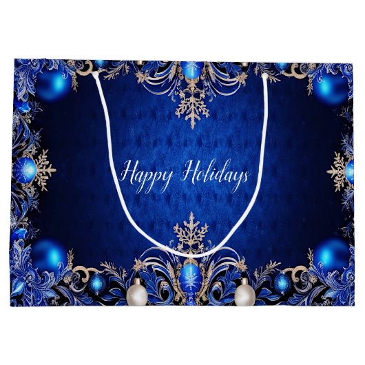 Blue Decorative Holiday Gift Bag Groot Cadeauzakje (Achterkant)