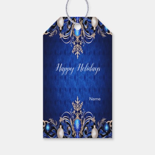 Blue Decorative Holiday Gift Label Cadeaulabel (Voorkant)
