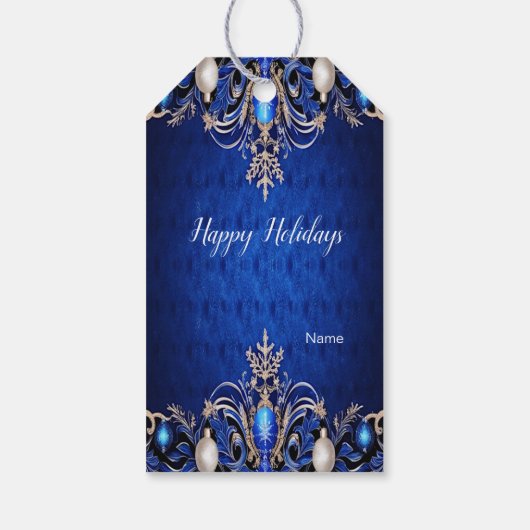 Blue Decorative Holiday Gift Label Cadeaulabel (Achterkant)