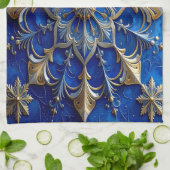 Blue Decorative Holiday Kitchen Towel Theedoek (Gevouwen)