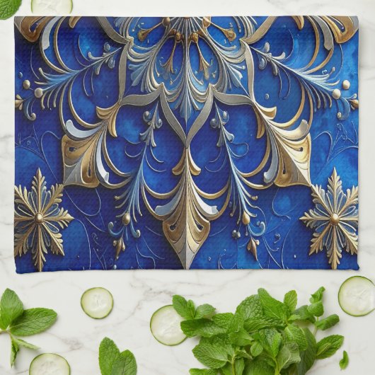 Blue Decorative Holiday Kitchen Towel Theedoek (Gevouwen)