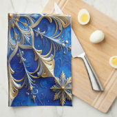 Blue Decorative Holiday Kitchen Towel Theedoek (Quarter Fold)