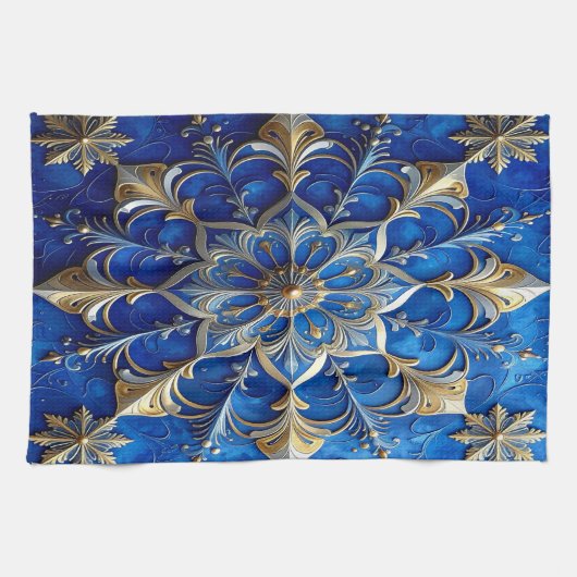 Blue Decorative Holiday Kitchen Towel Theedoek (Horizontaal)