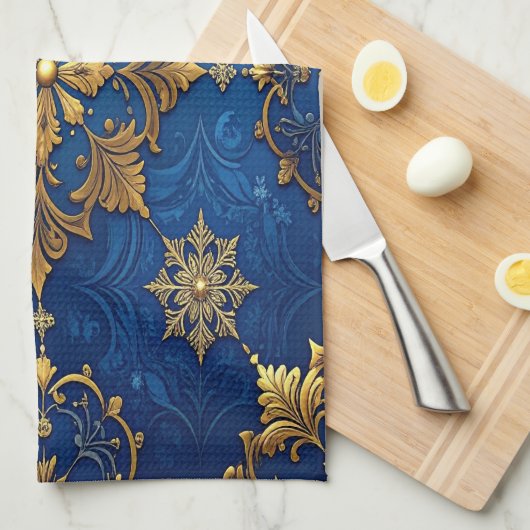 Blue Decorative Holiday Kitchen Towel Theedoek (Quarter Fold)