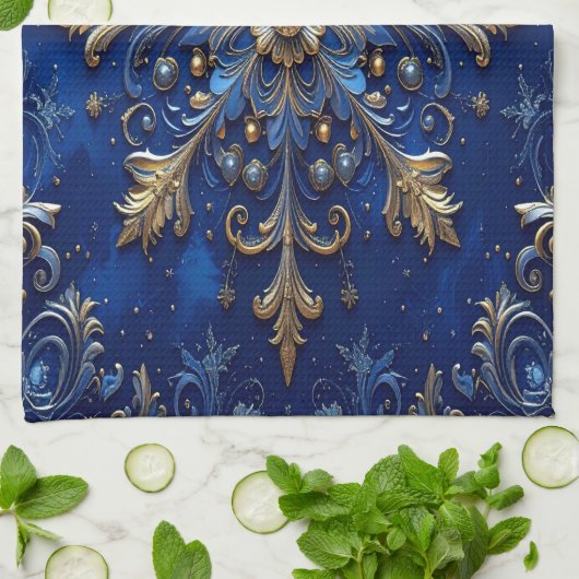 Blue Decorative Holiday Kitchen Towel Theedoek (Gevouwen)