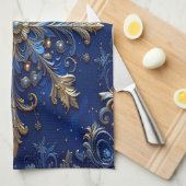 Blue Decorative Holiday Kitchen Towel Theedoek (Quarter Fold)