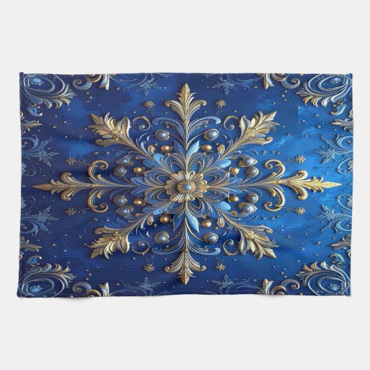 Blue Decorative Holiday Kitchen Towel Theedoek (Horizontaal)