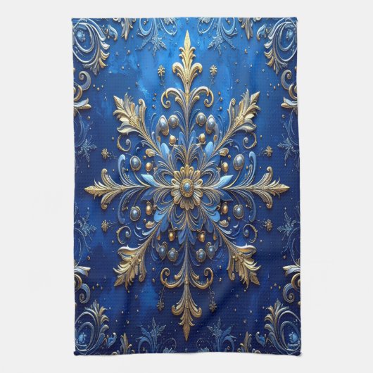 Blue Decorative Holiday Kitchen Towel Theedoek (Verticaal)