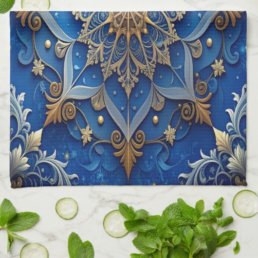 Blue Decorative Holiday Kitchen Towel Theedoek (Gevouwen)