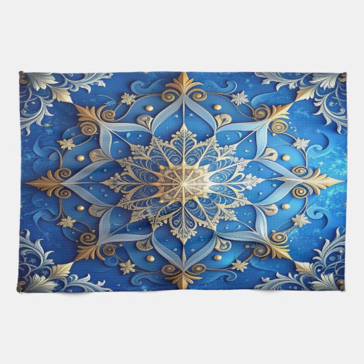 Blue Decorative Holiday Kitchen Towel Theedoek (Horizontaal)