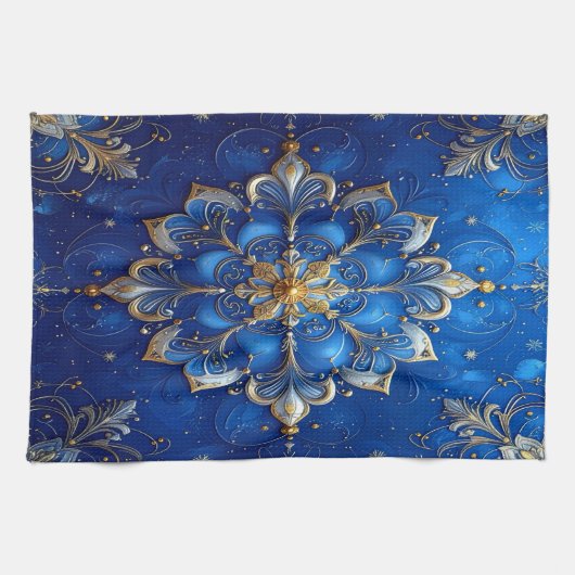 Blue Decorative Holiday Kitchen Towel Theedoek (Horizontaal)