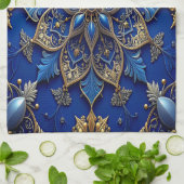 Blue Decorative Holiday Kitchen Towel Theedoek (Gevouwen)