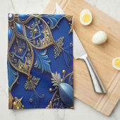 Blue Decorative Holiday Kitchen Towel Theedoek (Quarter Fold)