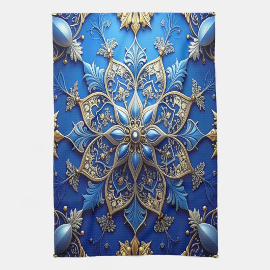 Blue Decorative Holiday Kitchen Towel Theedoek (Verticaal)